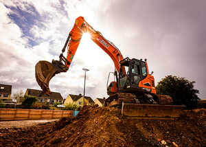 Large excavator at work during a building project